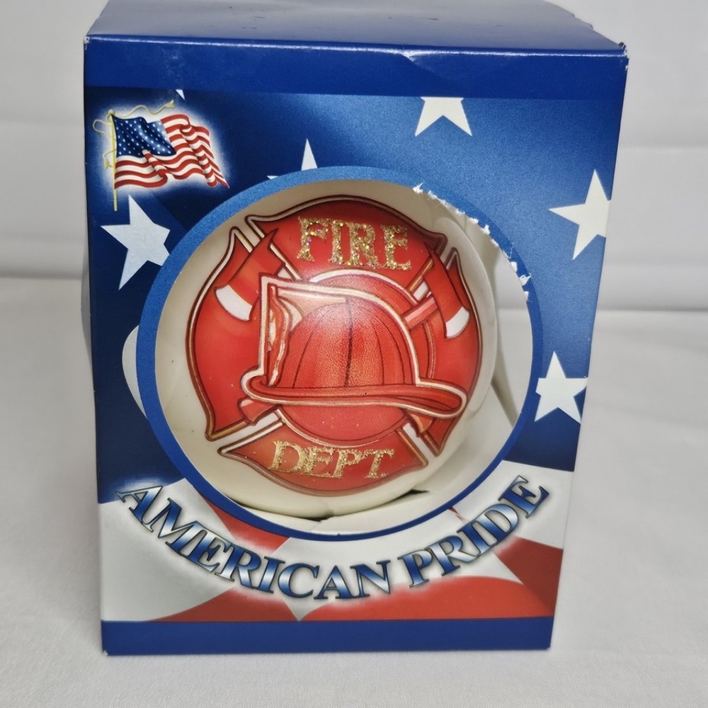 New Krebs American Pride Fire Dept First In Last Out White Christmas Ornament